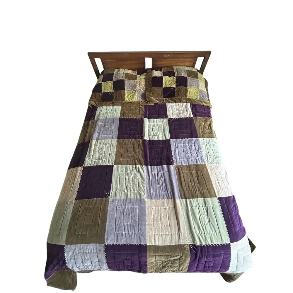 Vintage pottery barn velvet patchwork comforter sham set Cal King